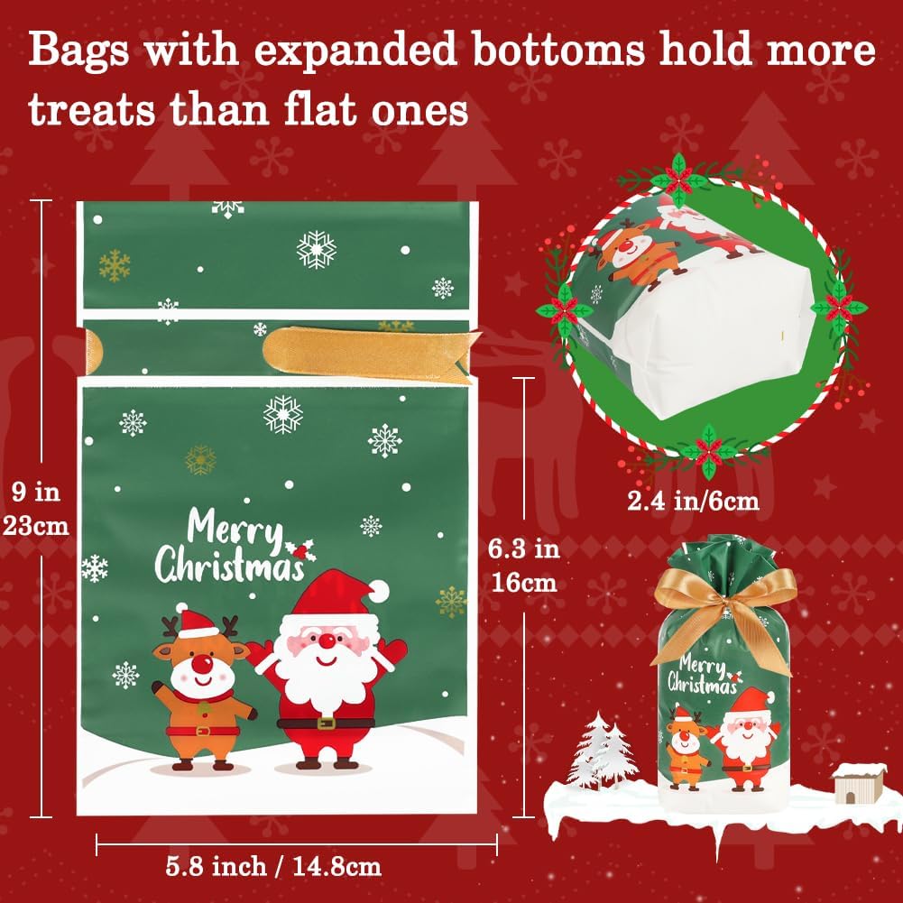 HRX Package 50pcs Christmas Treat Bags Drawstring 5.8x9x2.4inch Holiday Goodie Bags Small Christmas Gift Bags for Candy Cookie gift giving