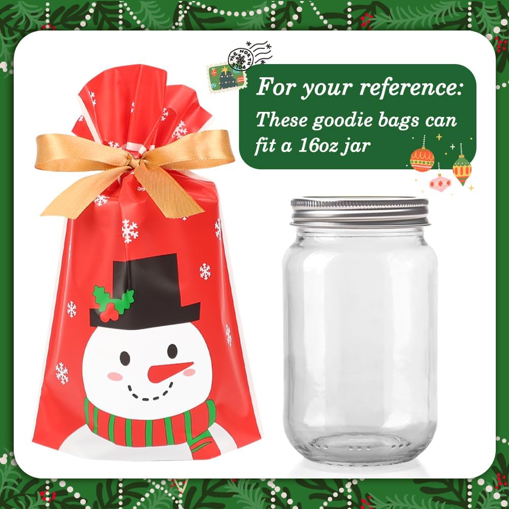 HRX Package 50pcs Christmas Treat Bags Drawstring 5.8x9x2.4inch Holiday Goodie Bags Small Christmas Gift Bags for Candy Cookie gift giving